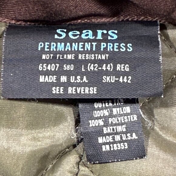 Vintage Sears Workwear Brown Insulated Coveralls Size L Nylon Polyester 80's - Picture 4 of 11
